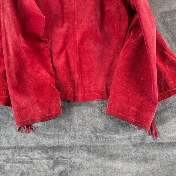 Vintatge Ami Red Leather Western Style Fringe Jacket Size Large Rodeo Cow Girl - Picture 10 of 13